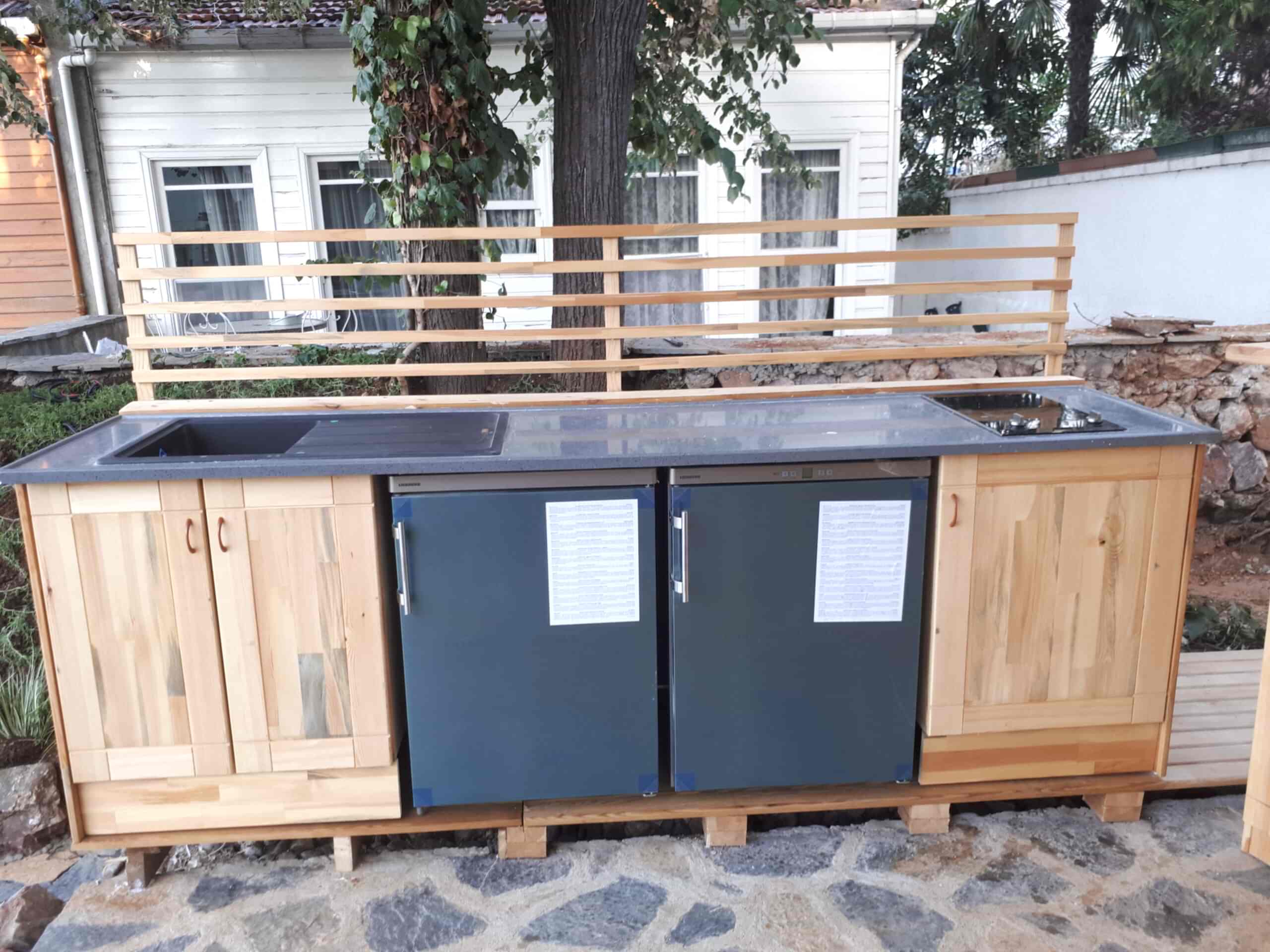 SARIYER AHŞAP BAHÇE MUTFAK, AHŞAP BAHÇE MUTFAK, KUZİNE, WORK SHOP, HOBİ EVİ, TASARIM MUTFAK, MUTFAK TEZGAH